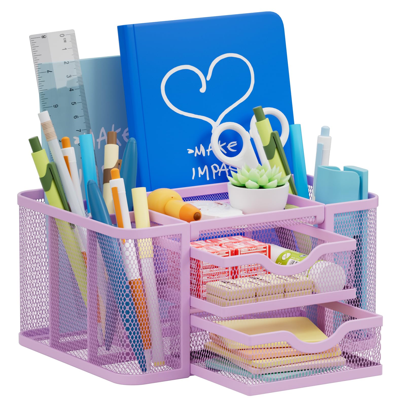 Marbrasse Mesh Pen Holder with 2 Storage Drawers