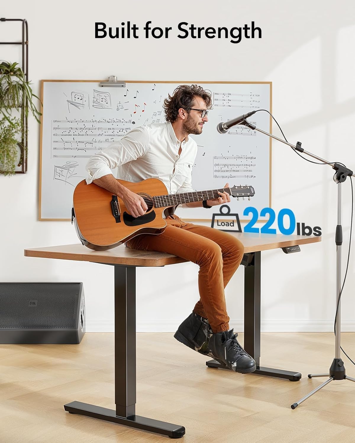 HUANUO Standing Desk Frame with 220lbs Powerful Brushless Motor, Thick T-Shaped Adjustable Desk Legs Made of Automotive-Grade Steel, for Max 75″ x 35″ Desktop, for Home Office, Frame Only