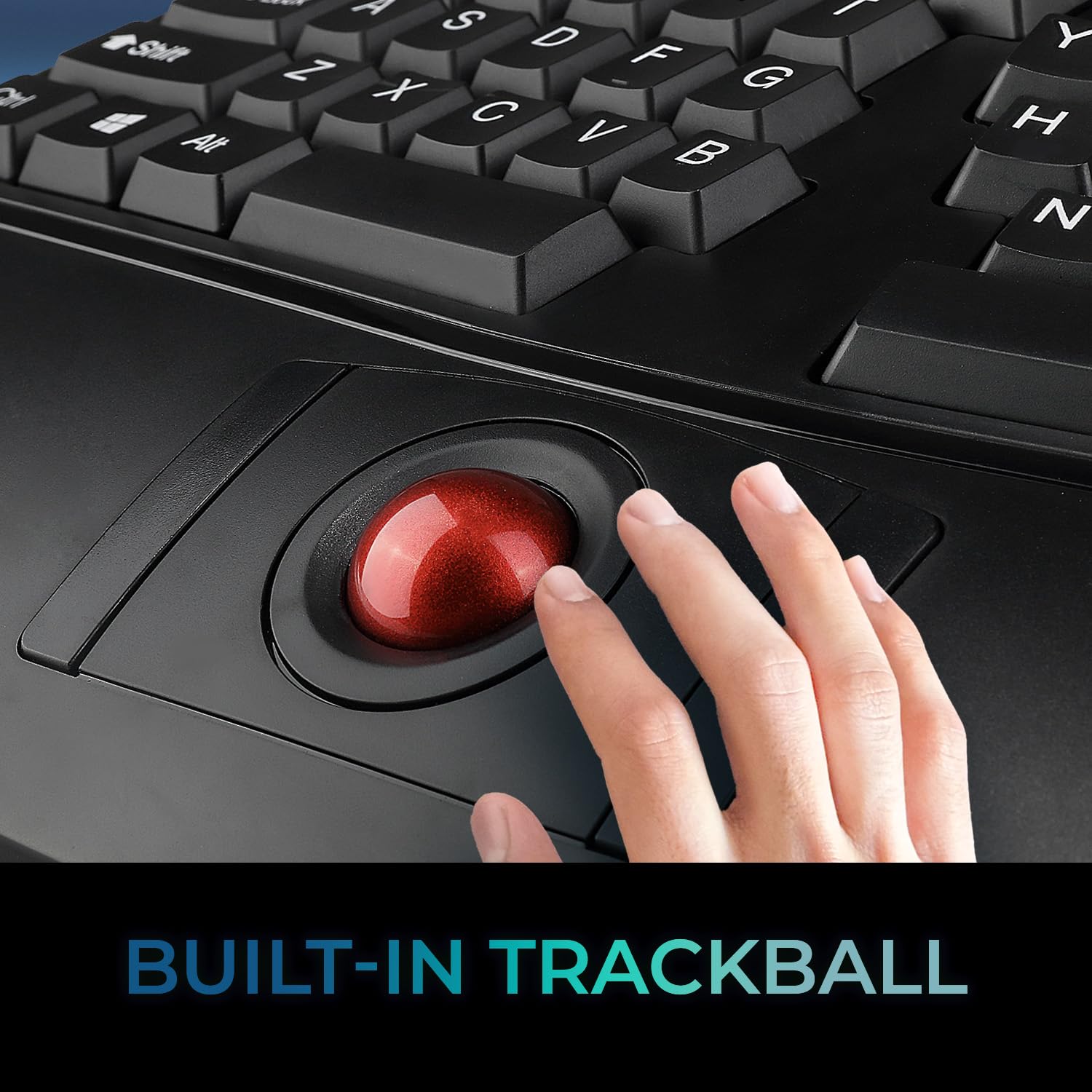 Adesso 2 in 1 Wireless Ergonomic Keyboard, WKB-3500UB, Black