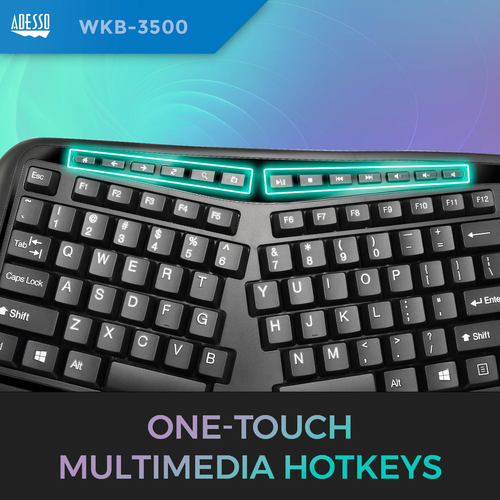 Adesso WKB-3500UB 2-in-1 Wireless Ergonomic Keyboard