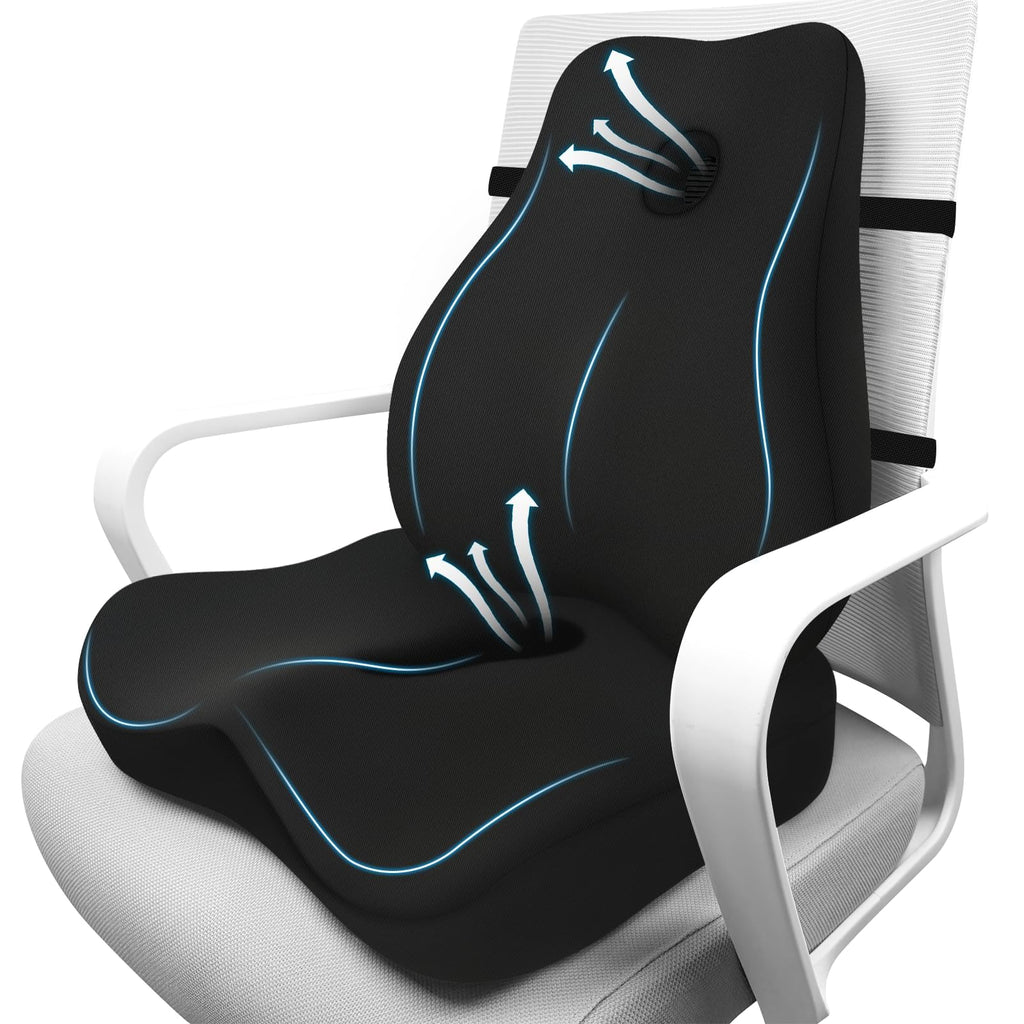 JIPORIER Memory Foam Seat Cushion ＆ Lumbar Pillow