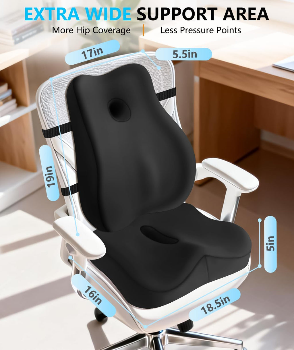 JIPORIER Memory Foam Seat Cushion ＆ Lumbar Pillow