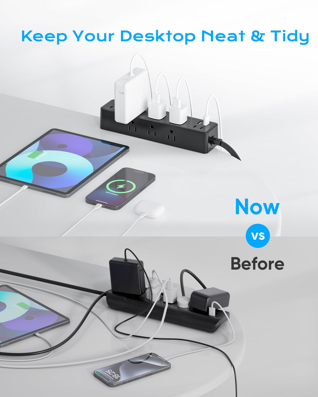 ACOZVIN Desk Clamp Power Strip with 40W USB Charging