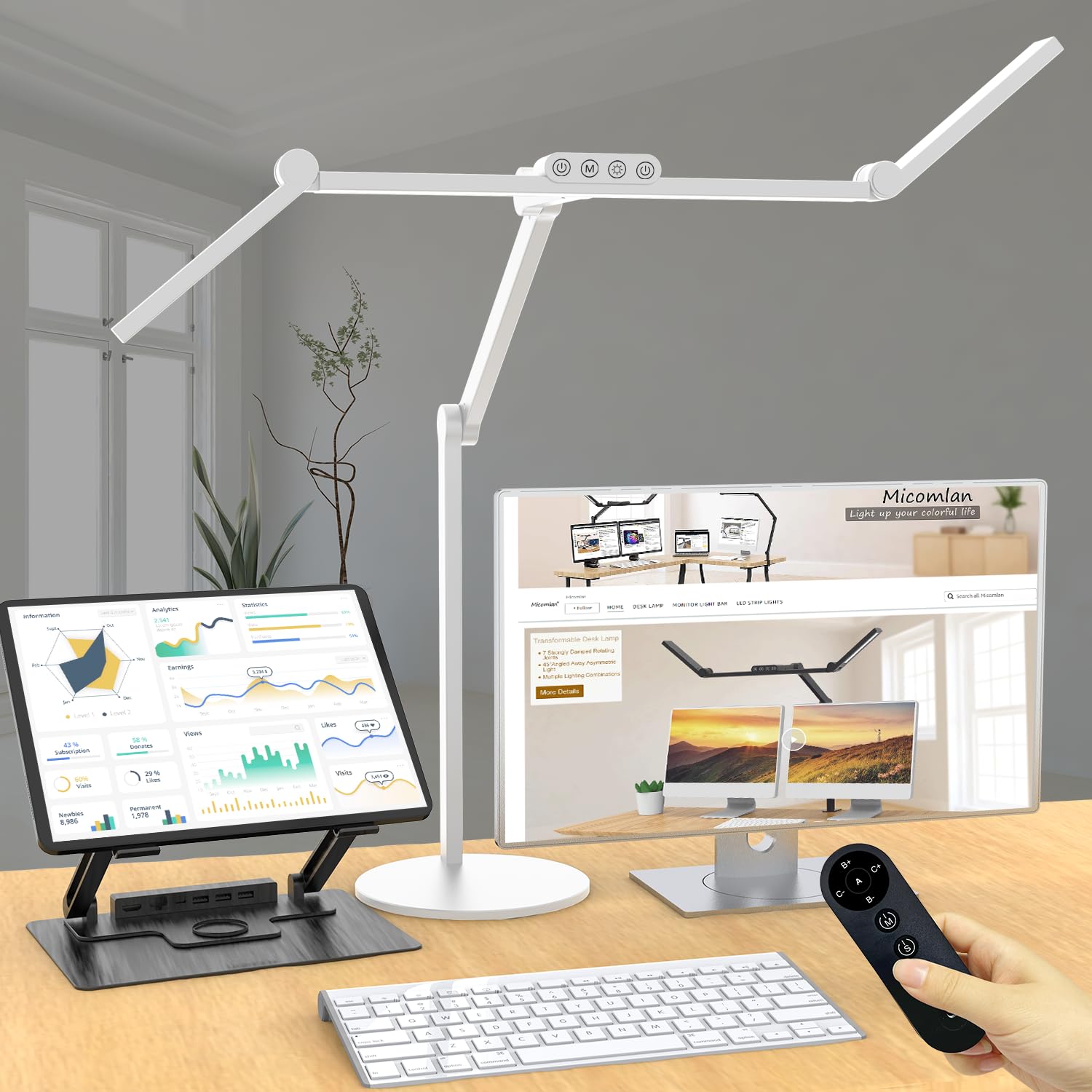 Micomlan LED Desk Lamp with Base for Office Workspaces