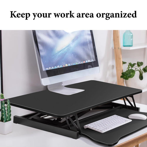 37" Desk Converter, Height Adjustable Stand Up Desk Converter, 2 Monitor Standing, Sit to Stand, Quick Sit to Tabletop, Riser Workstation with Wide Keyboard Tray