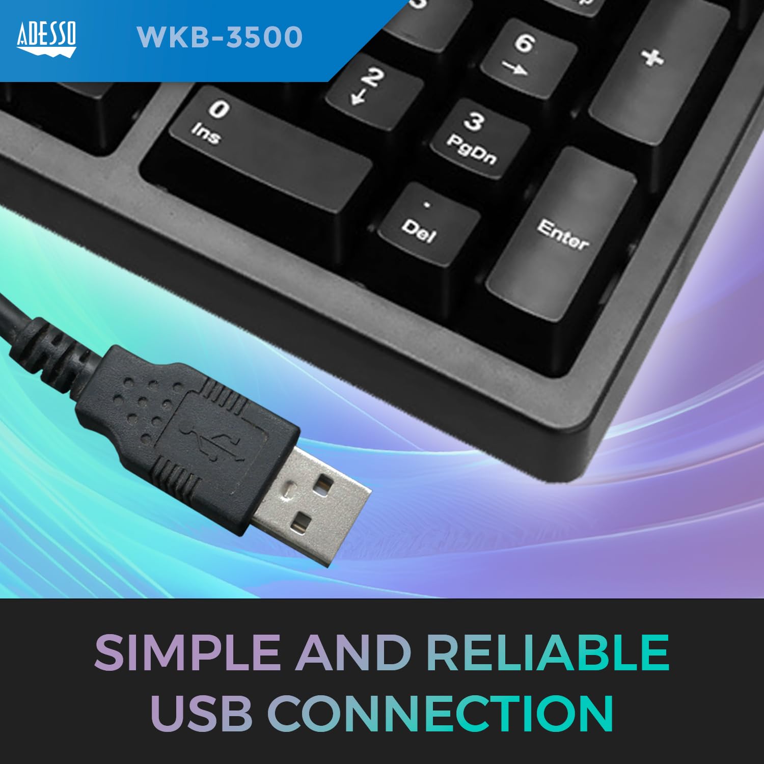 Adesso WKB-3500UB 2-in-1 Wireless Ergonomic Keyboard