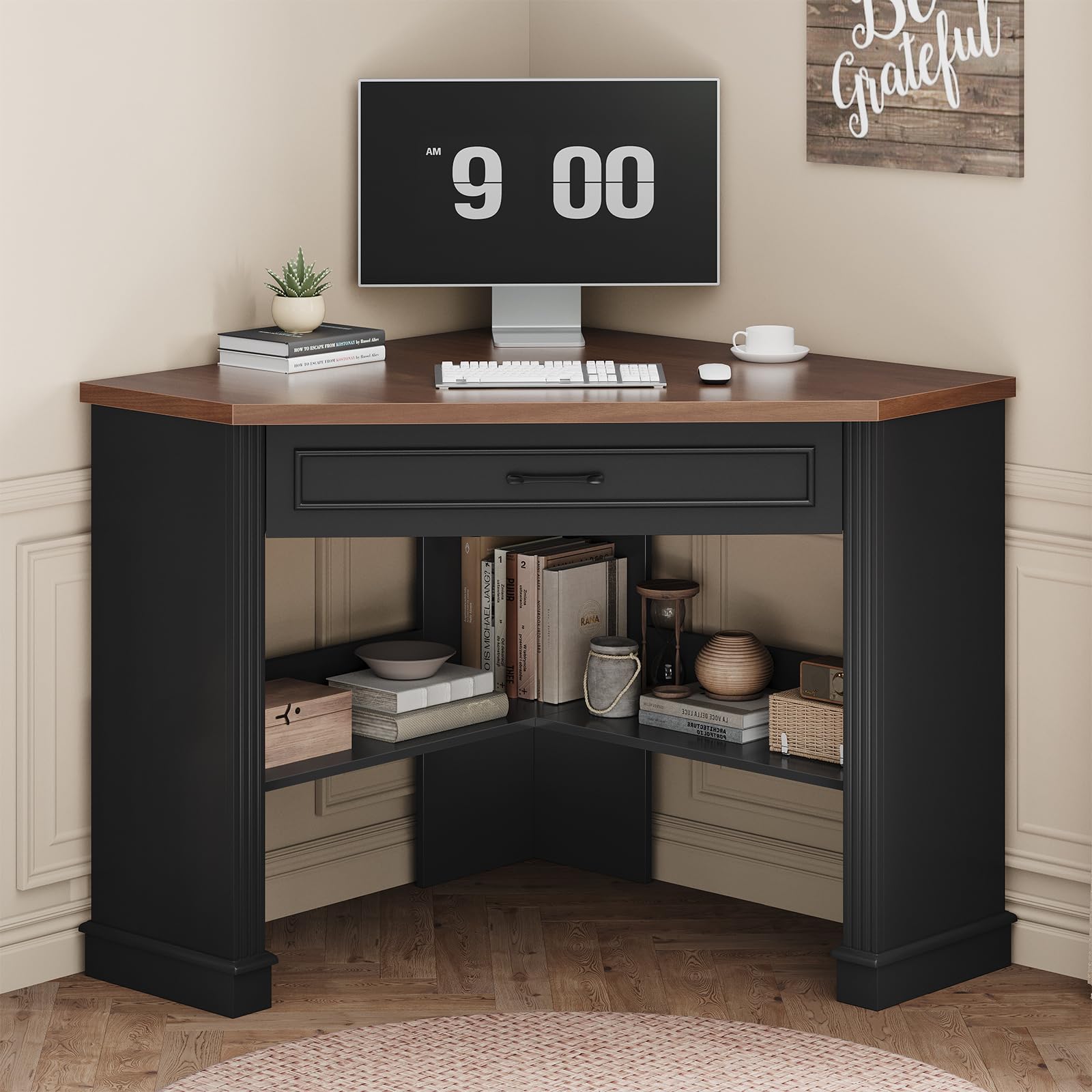 SEDETA Corner Desk for Small Space, Corner Computer Desk, Small Computer Desk with Drawers and Storage Shelves for Home Office, Living Room, Bedroom