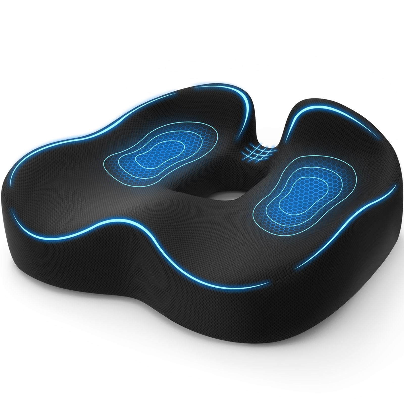 TushGuard Ergonomic Seat Cushion with Coccyx Cutout - 4-Zone Structure Office Chair Cushions for Tailbone Pressure Relief, Non-Slip Chair Pad with Washable Cover for Car, Office, Wheelchair