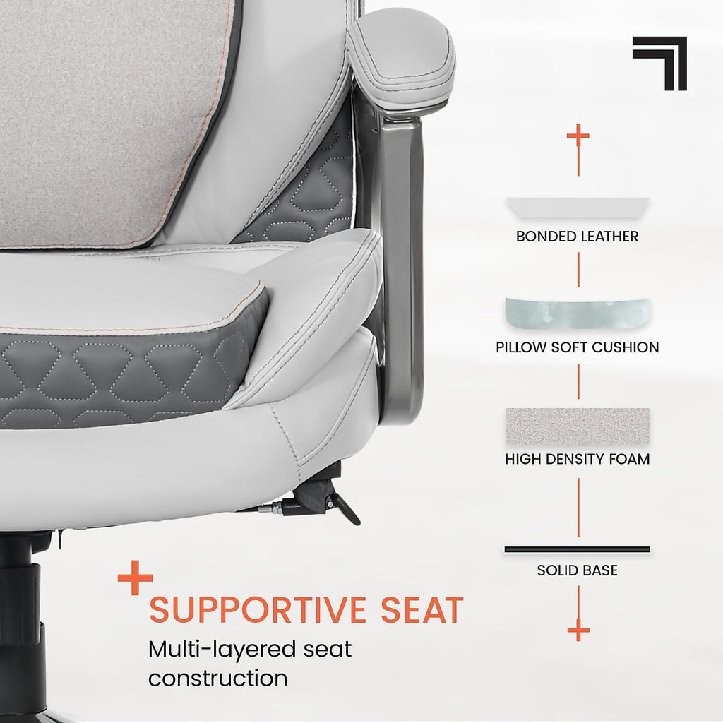 Sharper Image S600 Active Lumbar Ergonomic Bonded Leather Swivel Executive Massage Chair, White/Gray