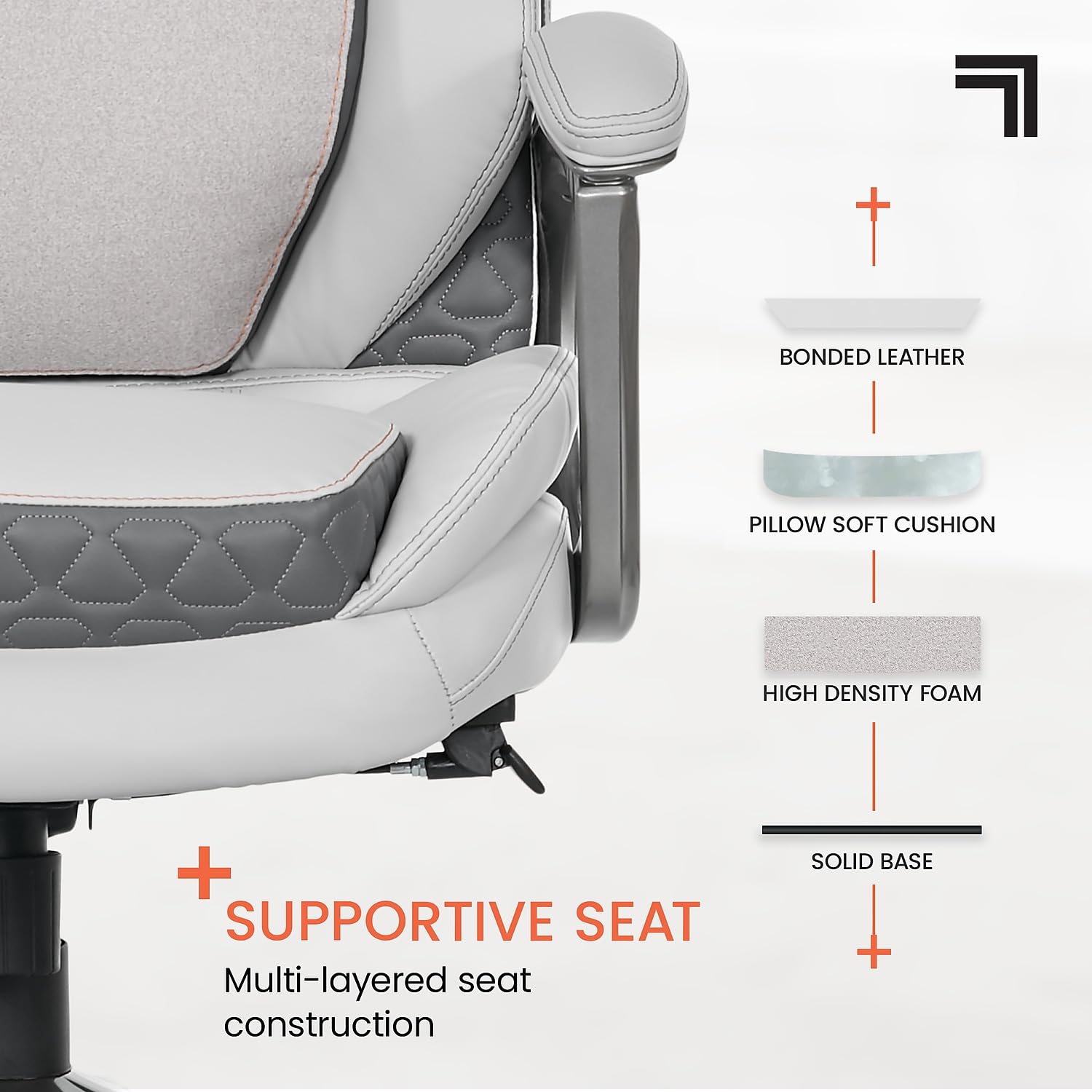 Sharper Image S600 Active Lumbar Ergonomic Bonded Leather Swivel Executive Massage Chair, White/Gray