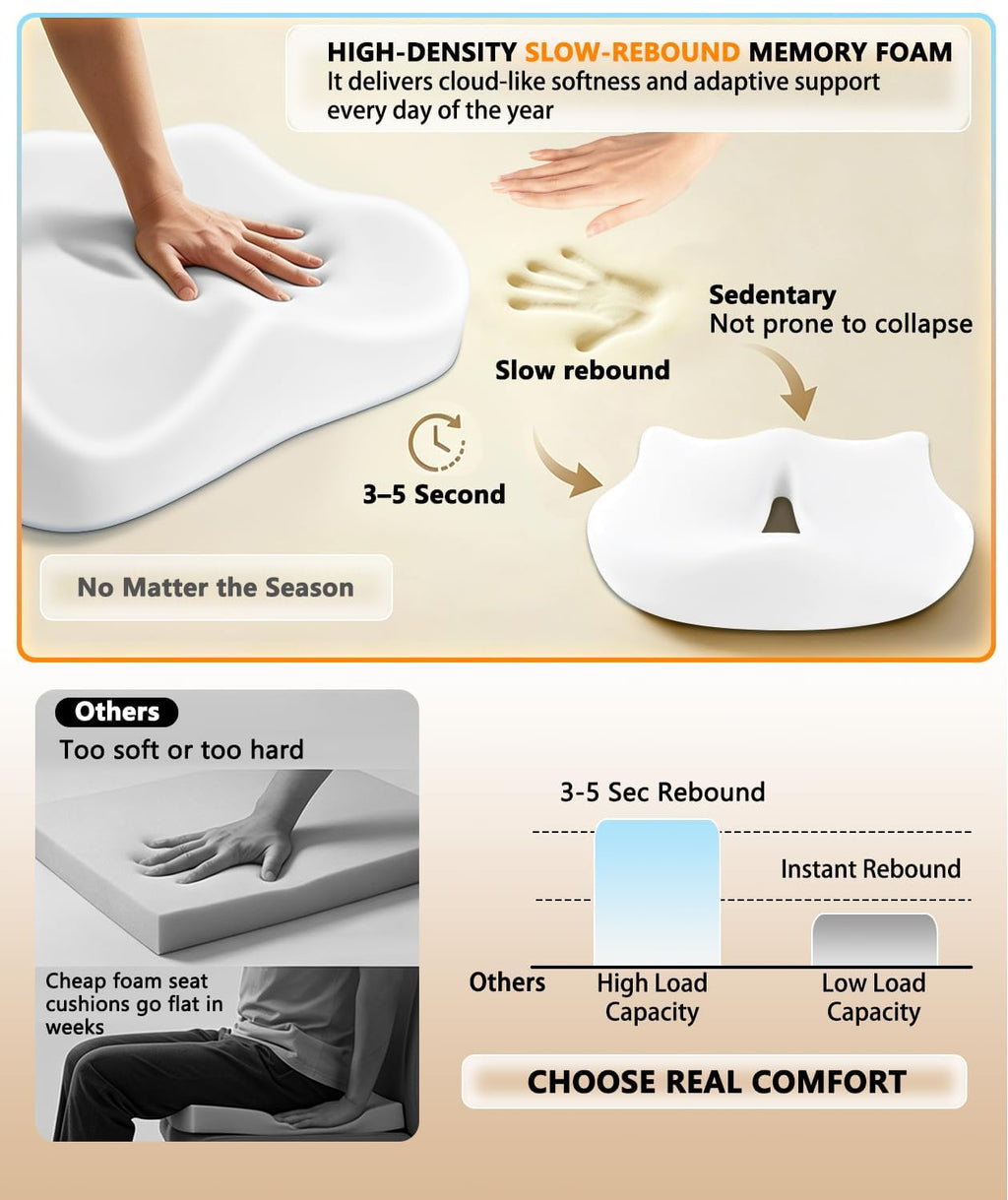 JIPORIER Memory Foam Seat Cushion ＆ Lumbar Pillow