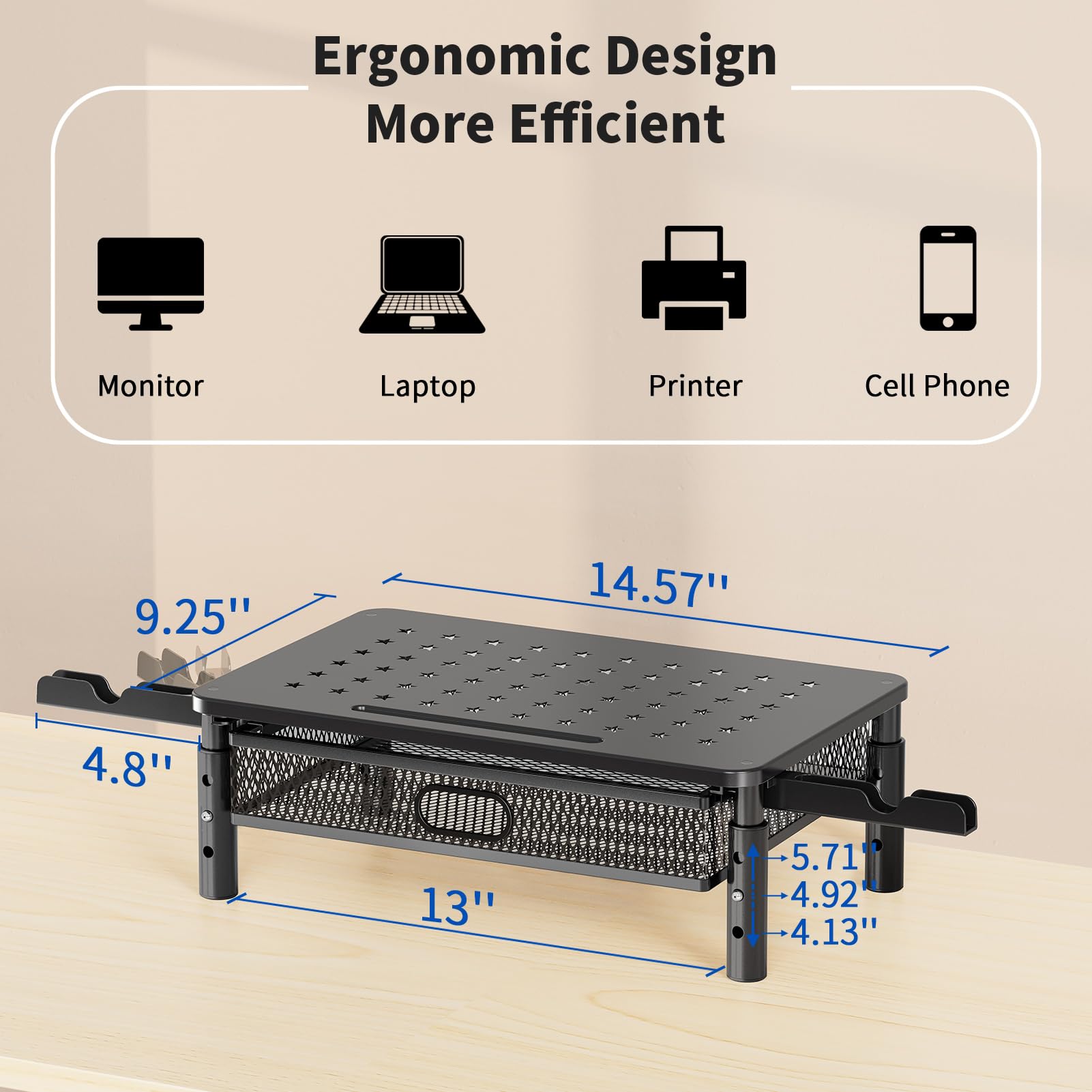 Zimilar 2 Pack Monitor Stand Riser with Metal Drawer, 3 Height Adjustable