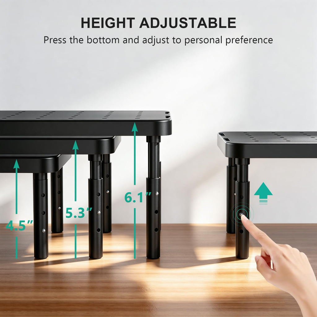 WALI Computer Monitor Stand for Desk, Adjustable Laptop Riser, Desk Monitor Stand Underneath Storage for Office, Home, School Supplies