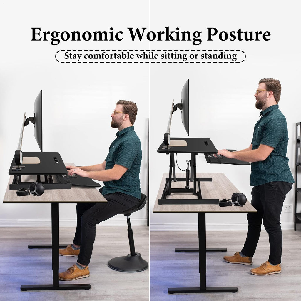 37" Desk Converter, Height Adjustable Stand Up Desk Converter, 2 Monitor Standing, Sit to Stand, Quick Sit to Tabletop, Riser Workstation with Wide Keyboard Tray