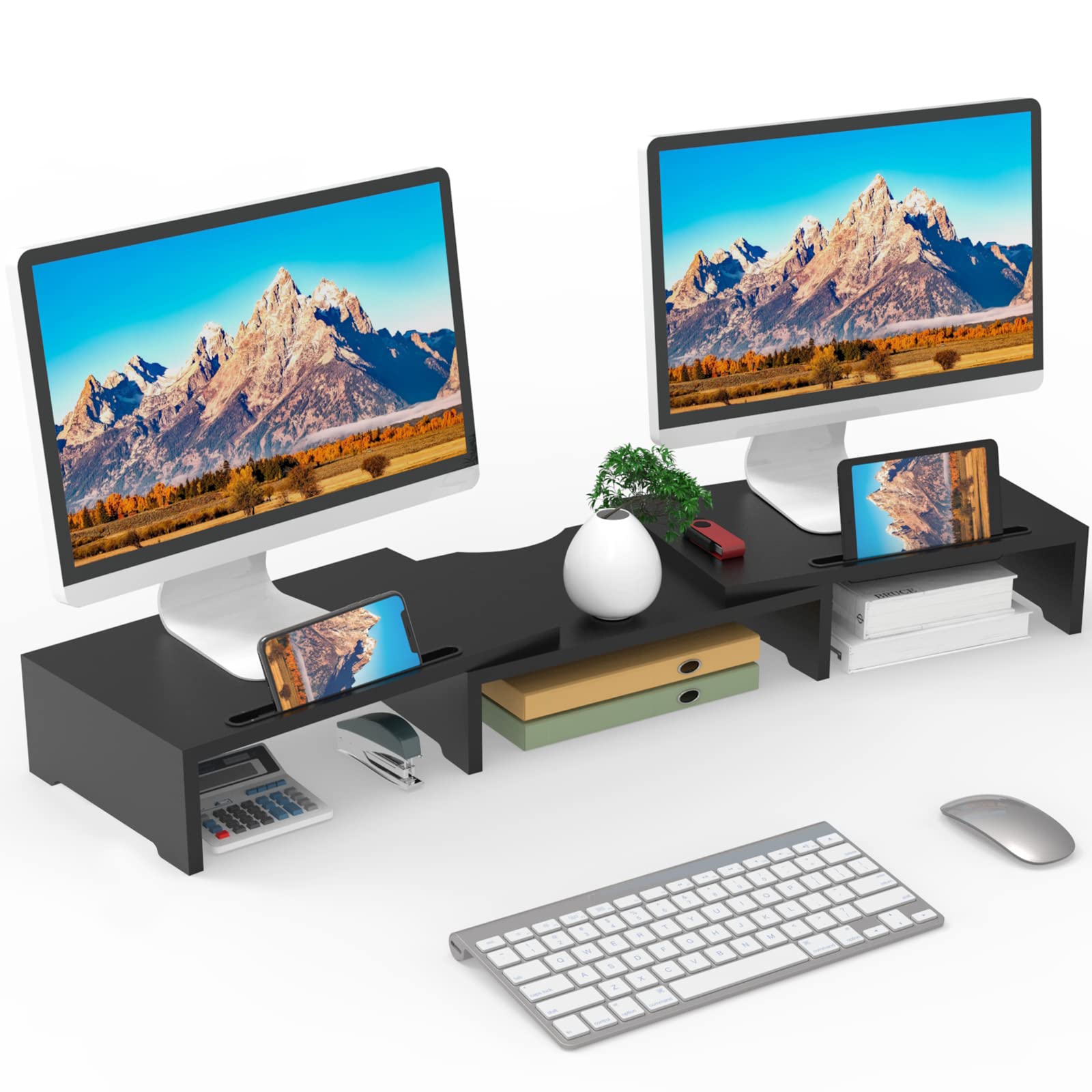 WALI Computer Monitor Stand for Desk, Adjustable Laptop Riser, Desk Monitor Stand Underneath Storage for Office, Home, School Supplies