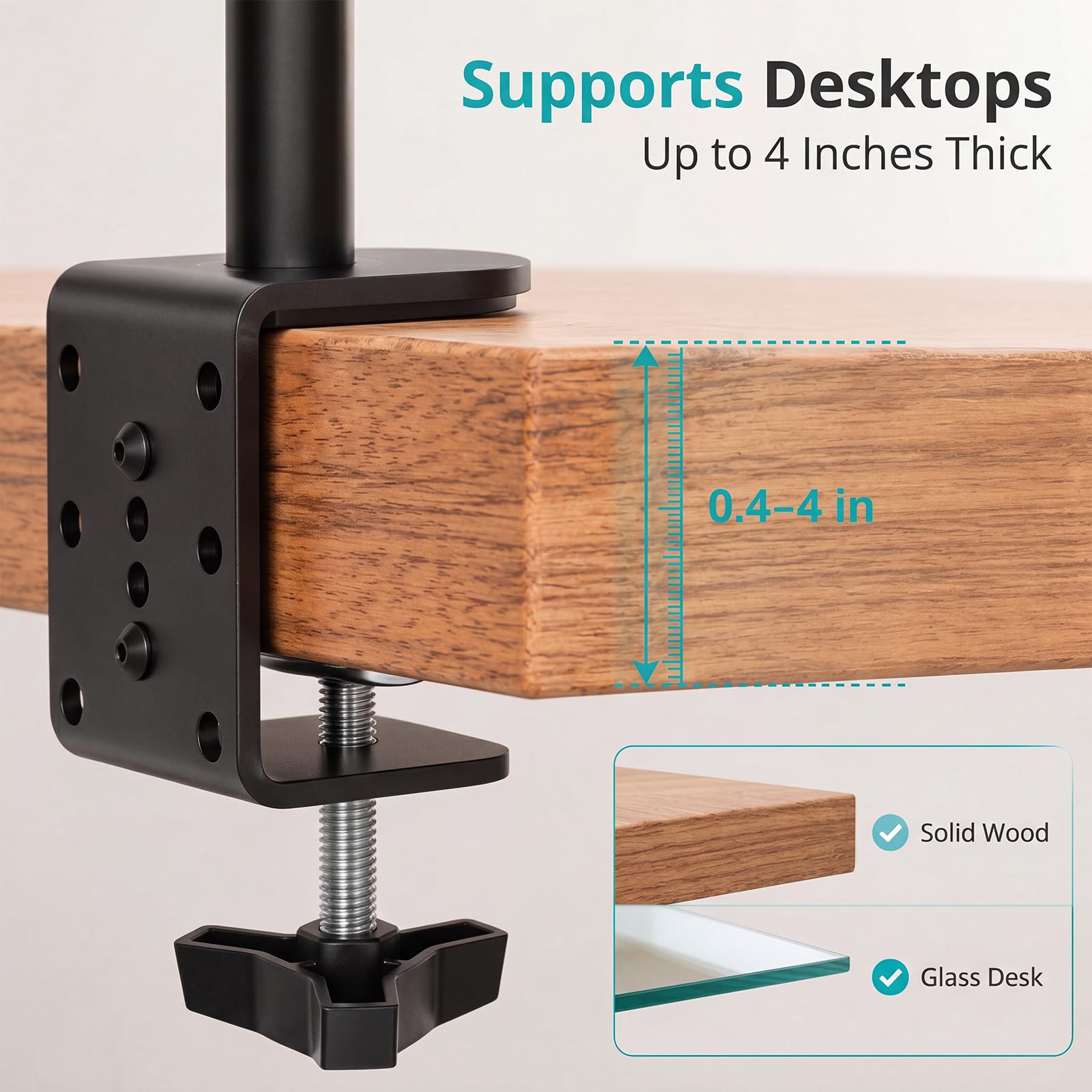 Yalikop 2 Pack Heavy Duty Desk Clamp for Monitor Mount Universal Desk Grommet Mount Adapter Black Steel Replacement C Clamp Fits 0.4-4 Inch Thick, Compatible with Monitor Arm, Microphone Boom Arm