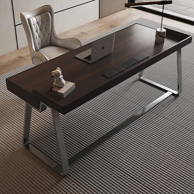 AQWASYUTER Office Computer Desk Desk Light Luxury Modern Black Walnut Solid Wood Home Simple Study Minimalist Table