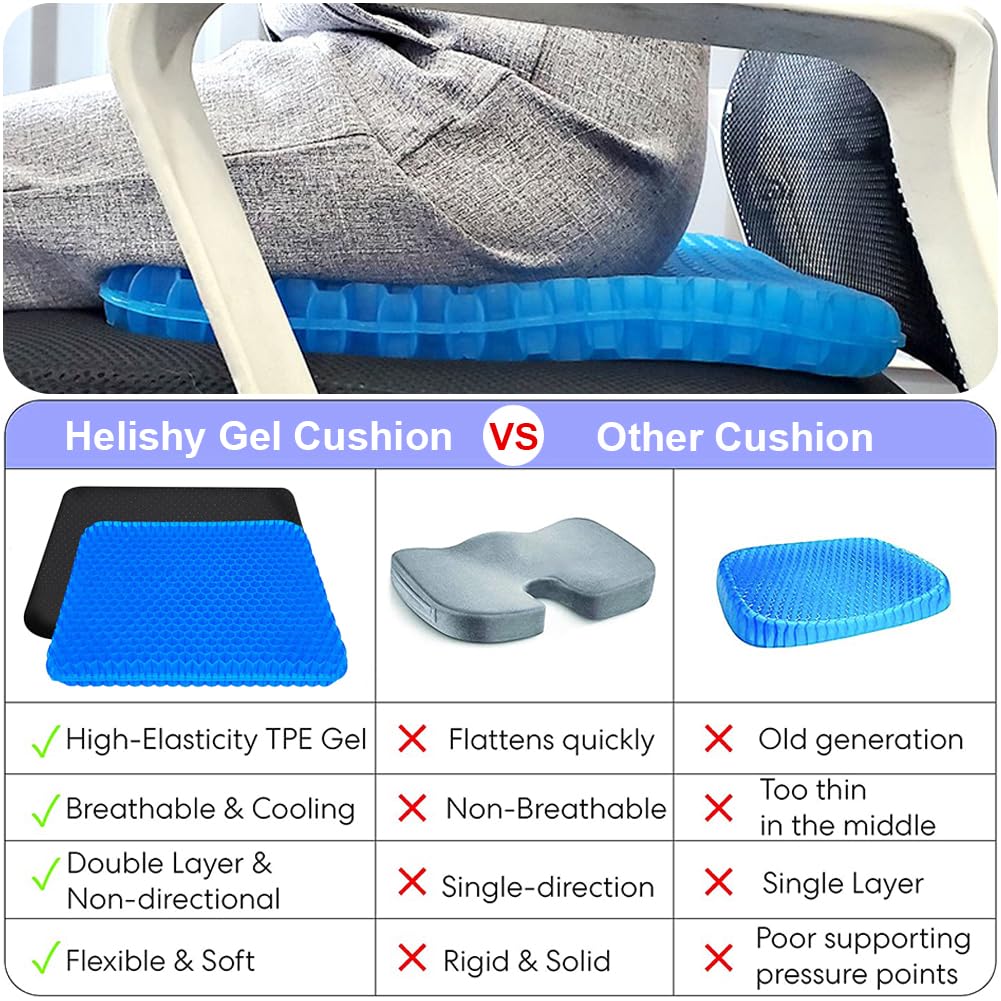 Helishy Gel Seat Cushion, Double Thick Egg Gel Cushion for Pressure Pain Relief, Breathable Wheelchair Cushion Chair Pads for Car Seat Office Chair
