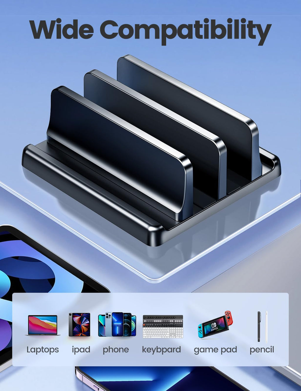 Vaydeer Adjustable Vertical Laptop Stand with Dual Slots
