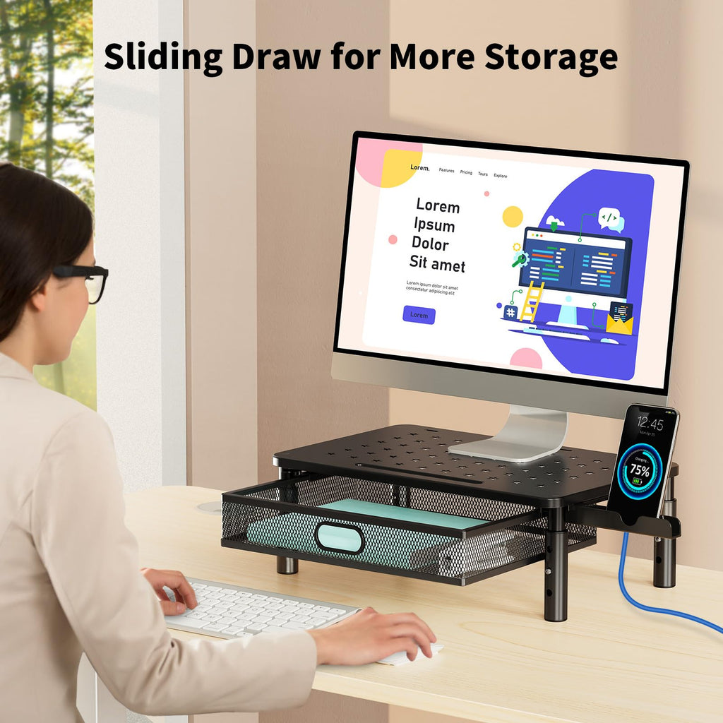 Zimilar 2 Pack Monitor Stand Riser with Metal Drawer, 3 Height Adjustable
