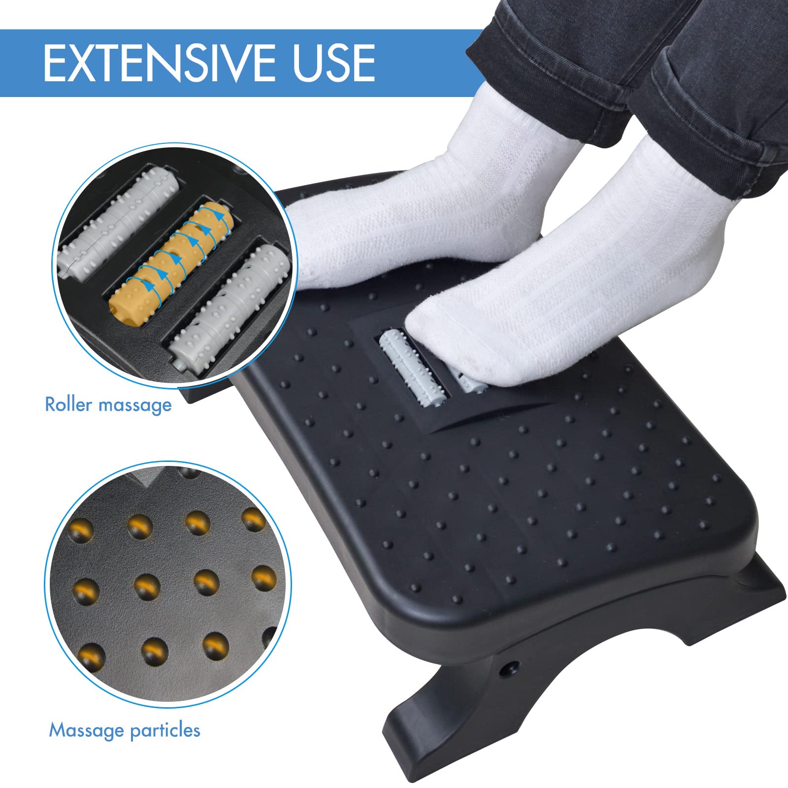 Under Desk Footrest,Ergonomic Footrest with Massage Rollers for Home Office