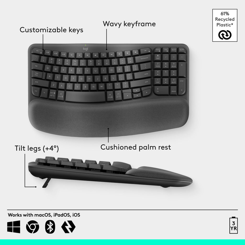 Logitech Wave Keys Ergonomic Wireless Keyboard & Mouse Combo