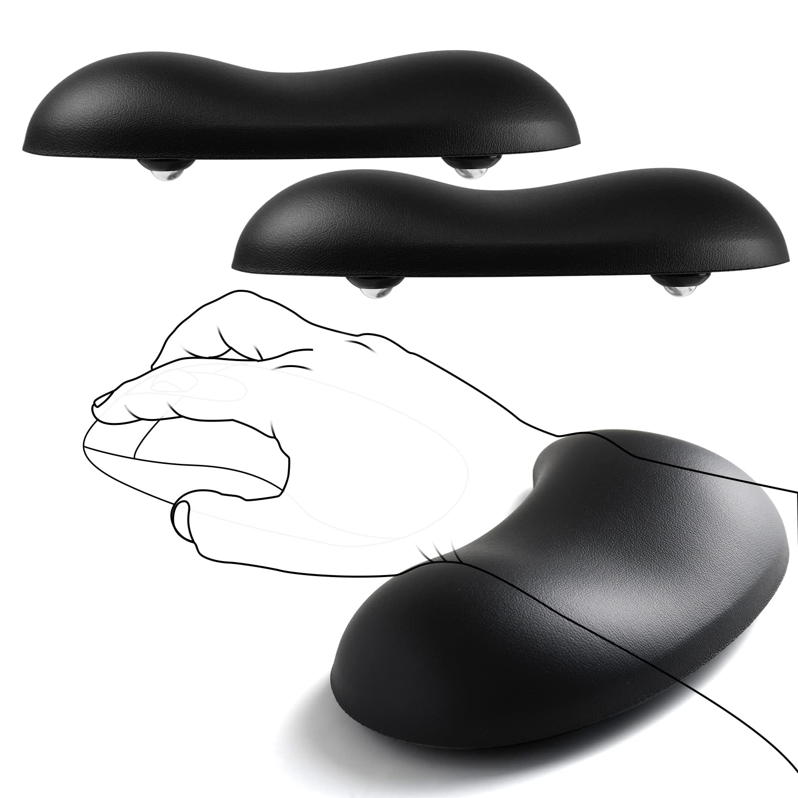 JIKIOU Ergonomic Gliding Palm Rests, Gel Mouse Wrist with Leather Surface, Sliding Wrist Pad with 4 Smooth Scroll Wheel, Fast Mouse Wrist Glider Designed for Office Computer Home Gaming