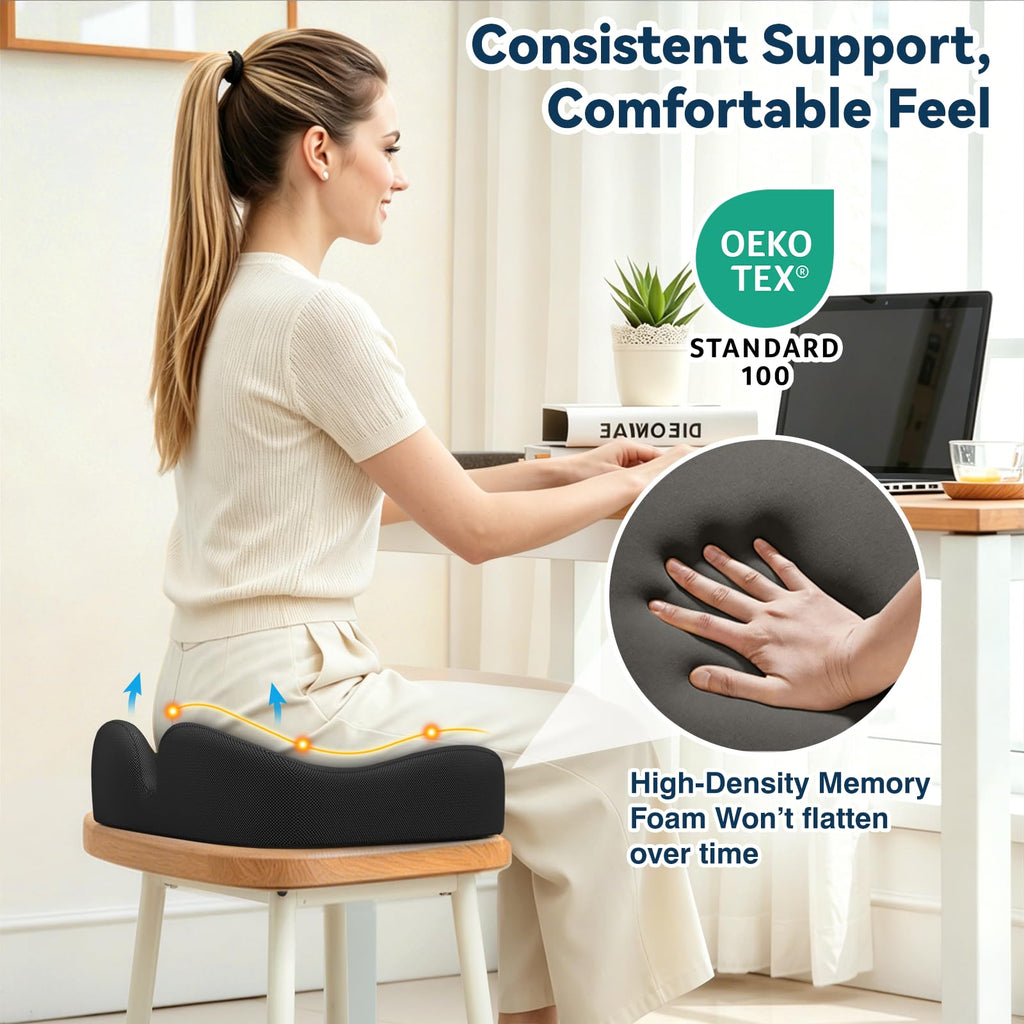 TushGuard Ergonomic Seat Cushion with Coccyx Cutout - 4-Zone Structure Office Chair Cushions for Tailbone Pressure Relief, Non-Slip Chair Pad with Washable Cover for Car, Office, Wheelchair