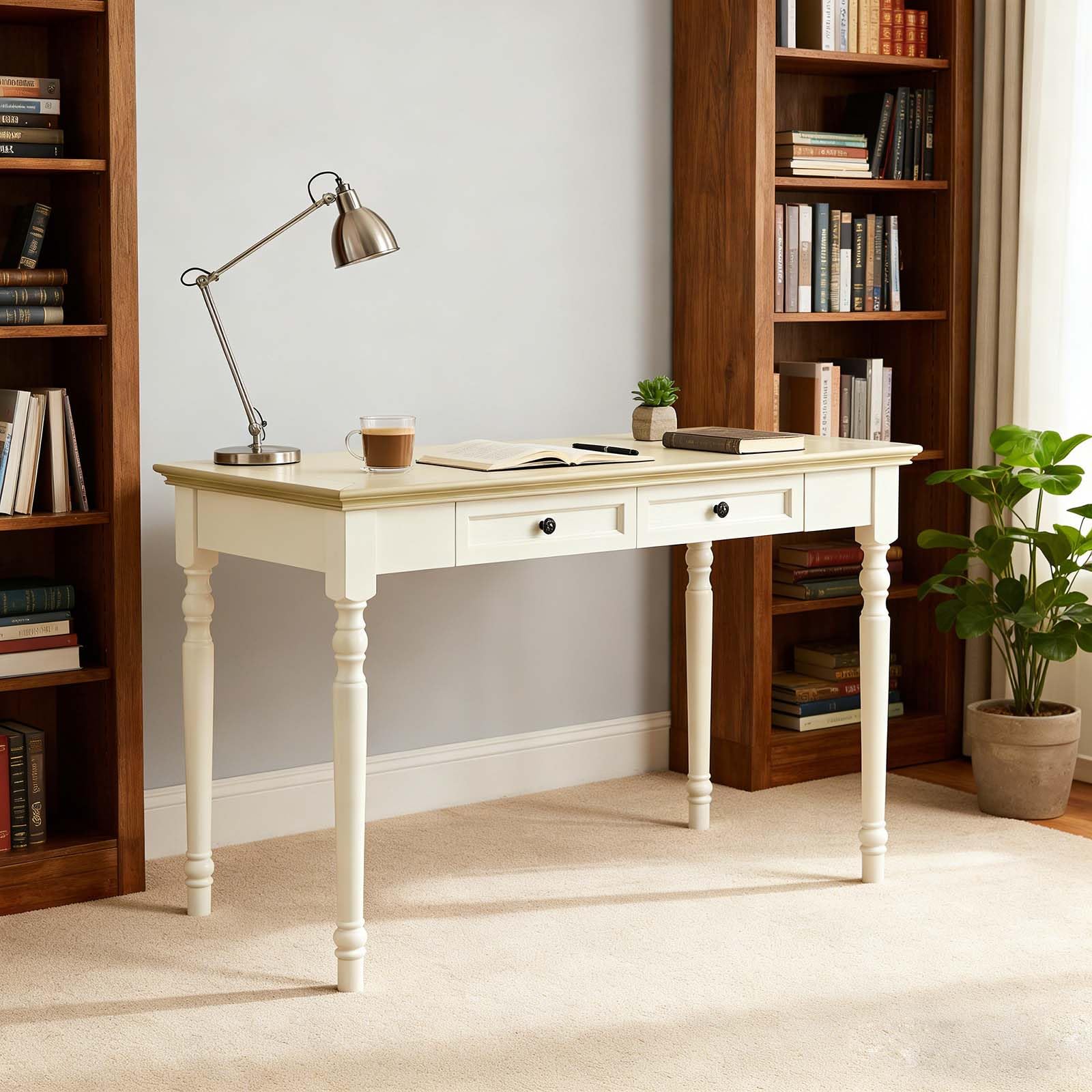 Conabaen 47" Solid Wood Writing Desk with Drawers