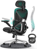 CAPOT Ergonomic Mesh Office Chair, Adjustable Lumbar High Back Desk Chair 400lbs, 4D Flip-up Arms, 3 Tilt Backrest, 3D Headrest, PU Wheels, Swivel Rolling Computer Seating for Long Desk Work