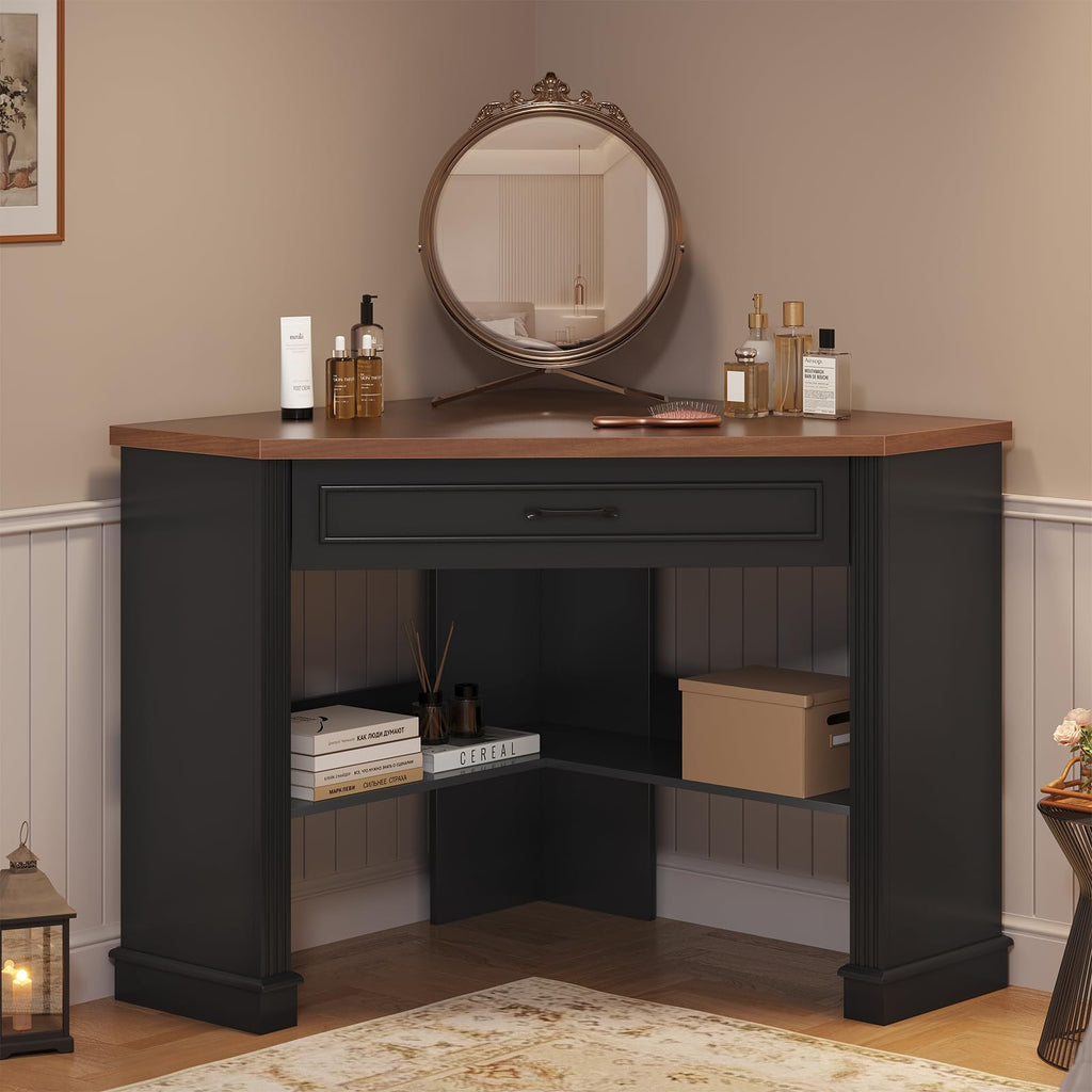 SEDETA Corner Desk for Small Space, Corner Computer Desk, Small Computer Desk with Drawers and Storage Shelves for Home Office, Living Room, Bedroom