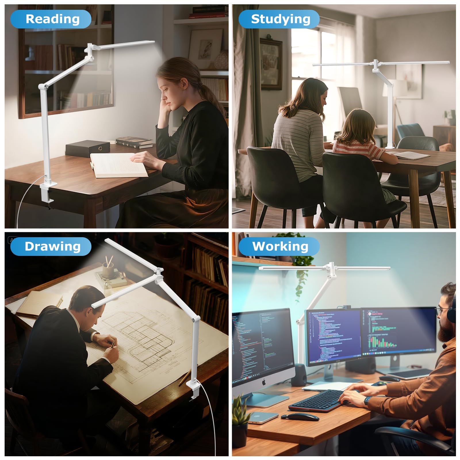 Airlonv 17-Inch Clamp LED Desk Lamp with Stepless Dimming