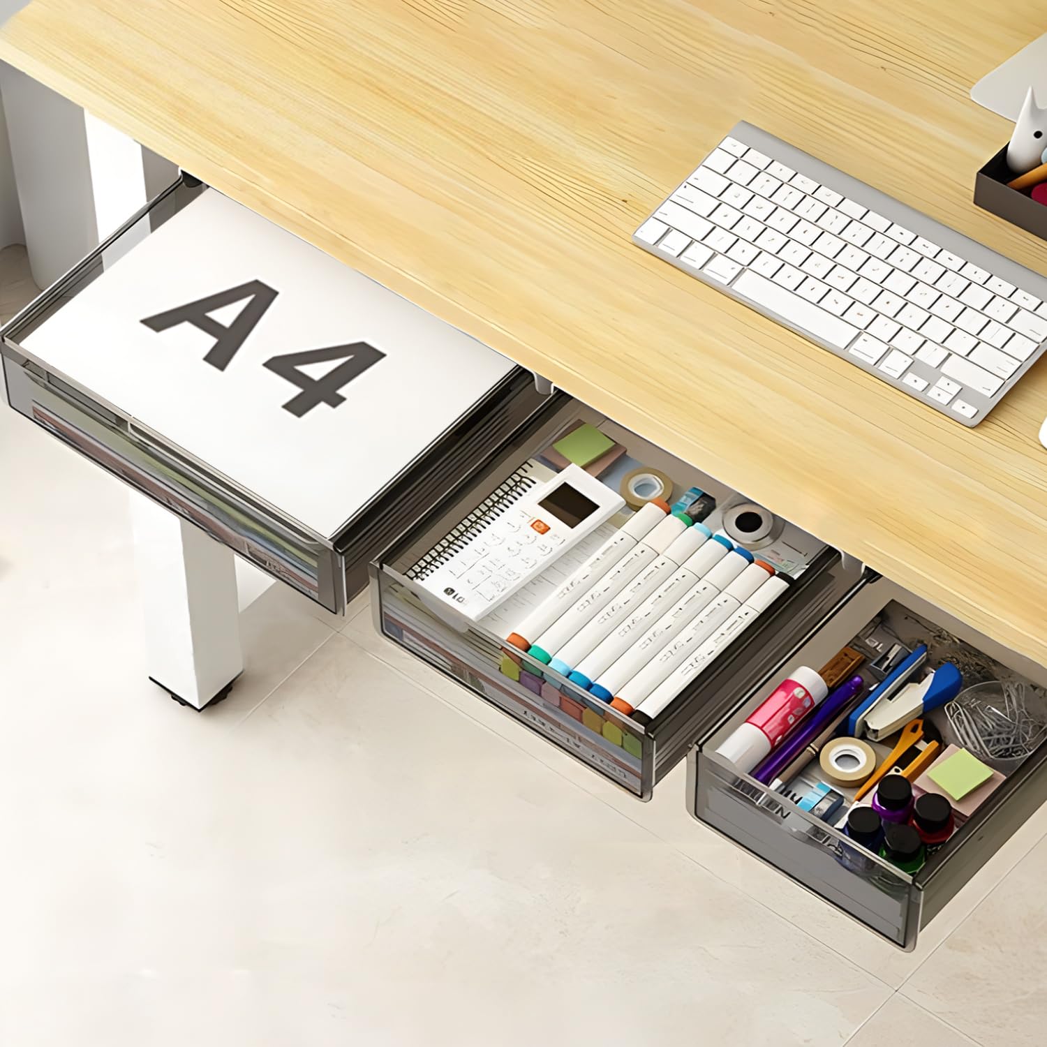 SVNNELP 3-Pack Under-Desk Slide-Out Drawer Organizer