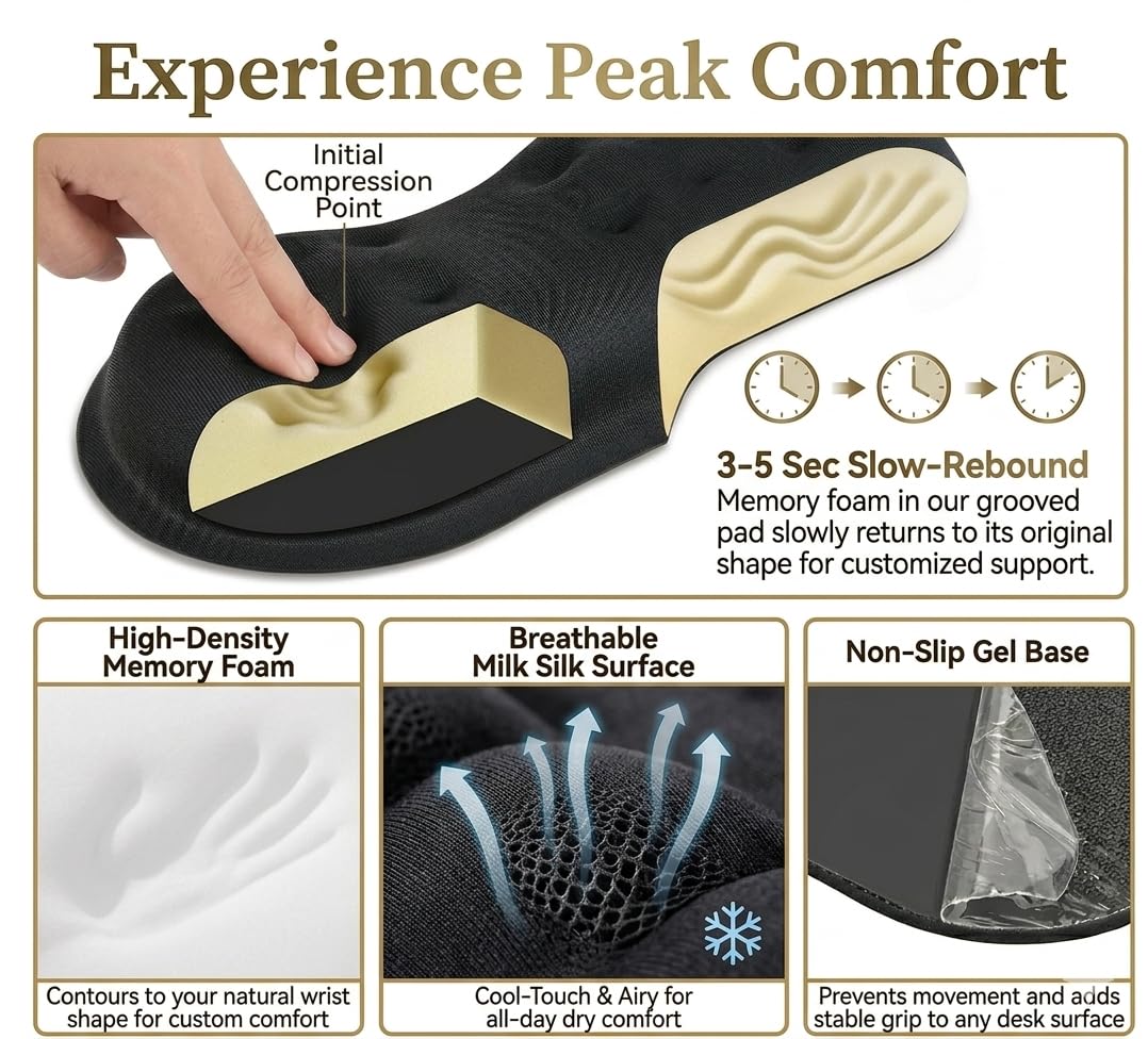 Axlteip Wrist Rest for Mouse - Ergonomic Memory Foam Computer Wrist Support Pad, Massage Holes Design for Wrist Pain Relief (5.5 x 3.1 x 1 in, Black)