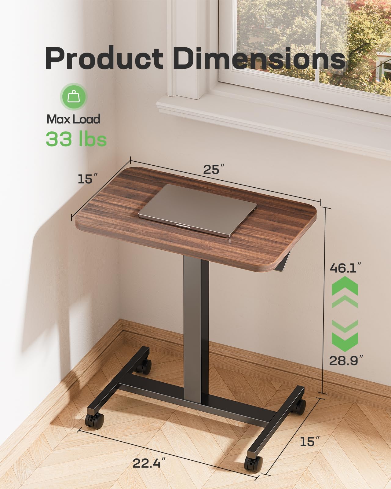 Marsail Mobile Standing Desk, Wider Height Adjustable, Rolling Sit Stand Desk with 4 Lockable Wheels, Home Office and Classroom