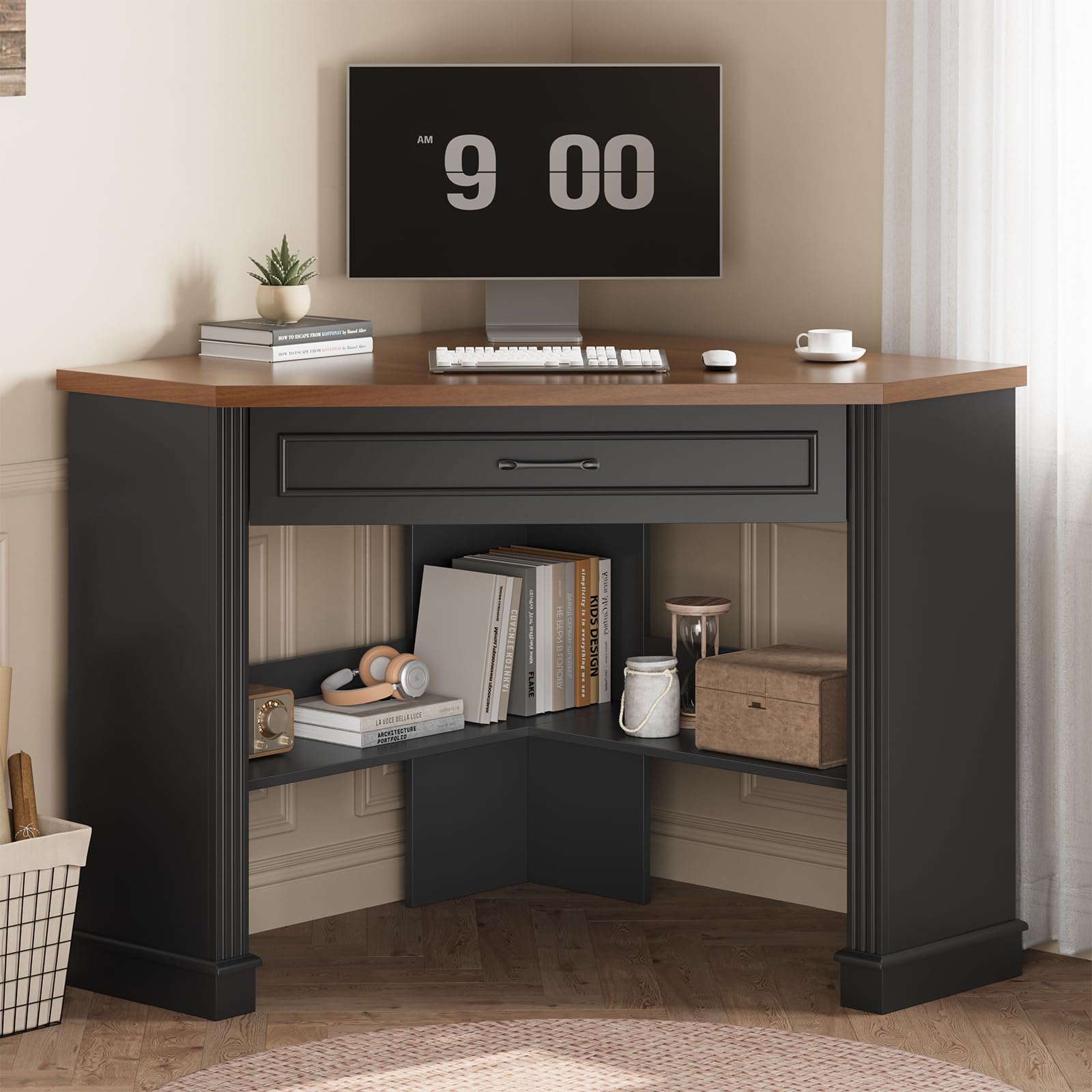 SEDETA Corner Desk for Small Space, Corner Computer Desk, Small Computer Desk with Drawers and Storage Shelves for Home Office, Living Room, Bedroom
