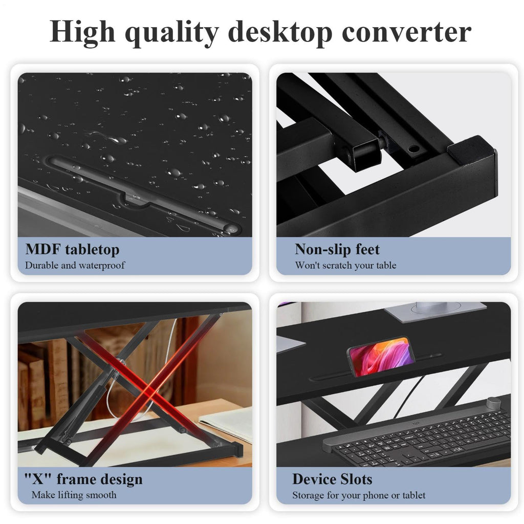 37" Desk Converter, Height Adjustable Stand Up Desk Converter, 2 Monitor Standing, Sit to Stand, Quick Sit to Tabletop, Riser Workstation with Wide Keyboard Tray