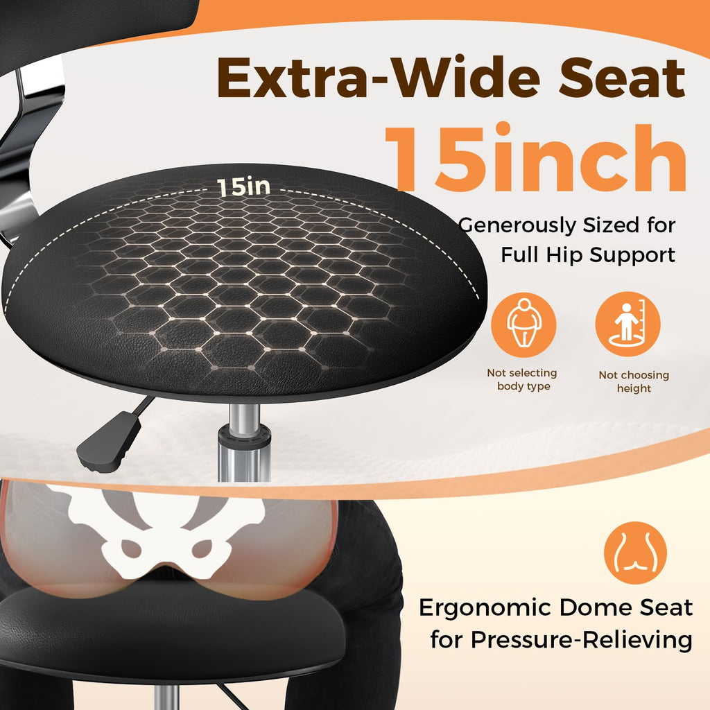 FREEKYROCK Leather Rolling Stool with Wheels