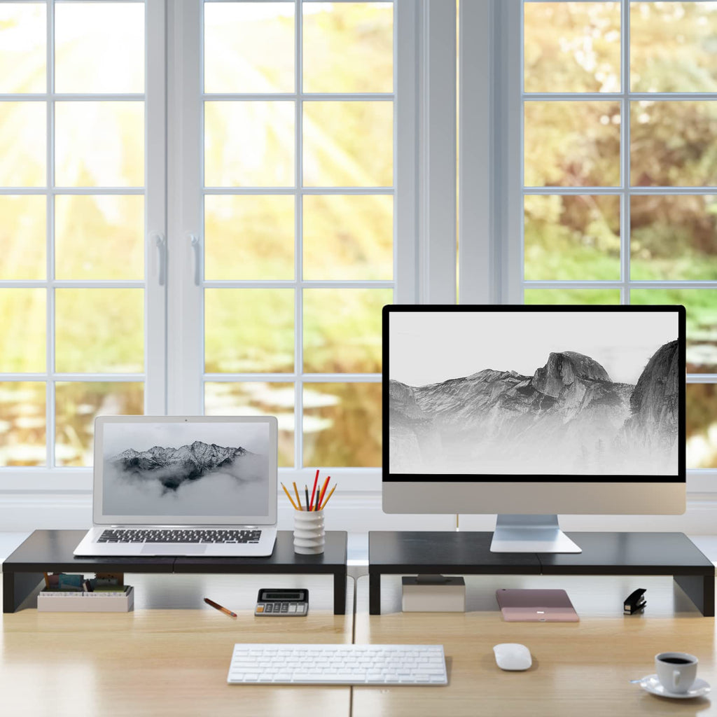 TEAMIX 20 inch Monitor Stand Riser, Wood Desktop Stand for PC/TV/Laptop/Printer, White Monitor Riser with Storage, Computer Stand with Keyboard Organizer
