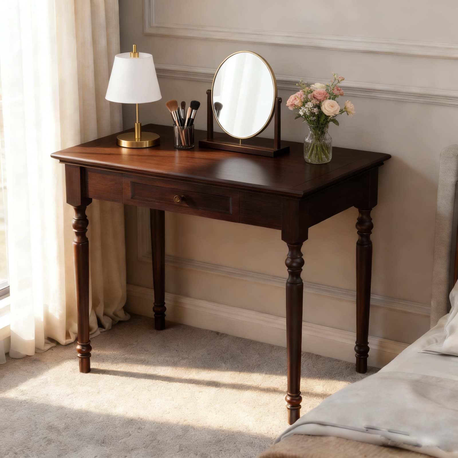 Conabaen 47" Solid Wood Writing Desk with Drawers
