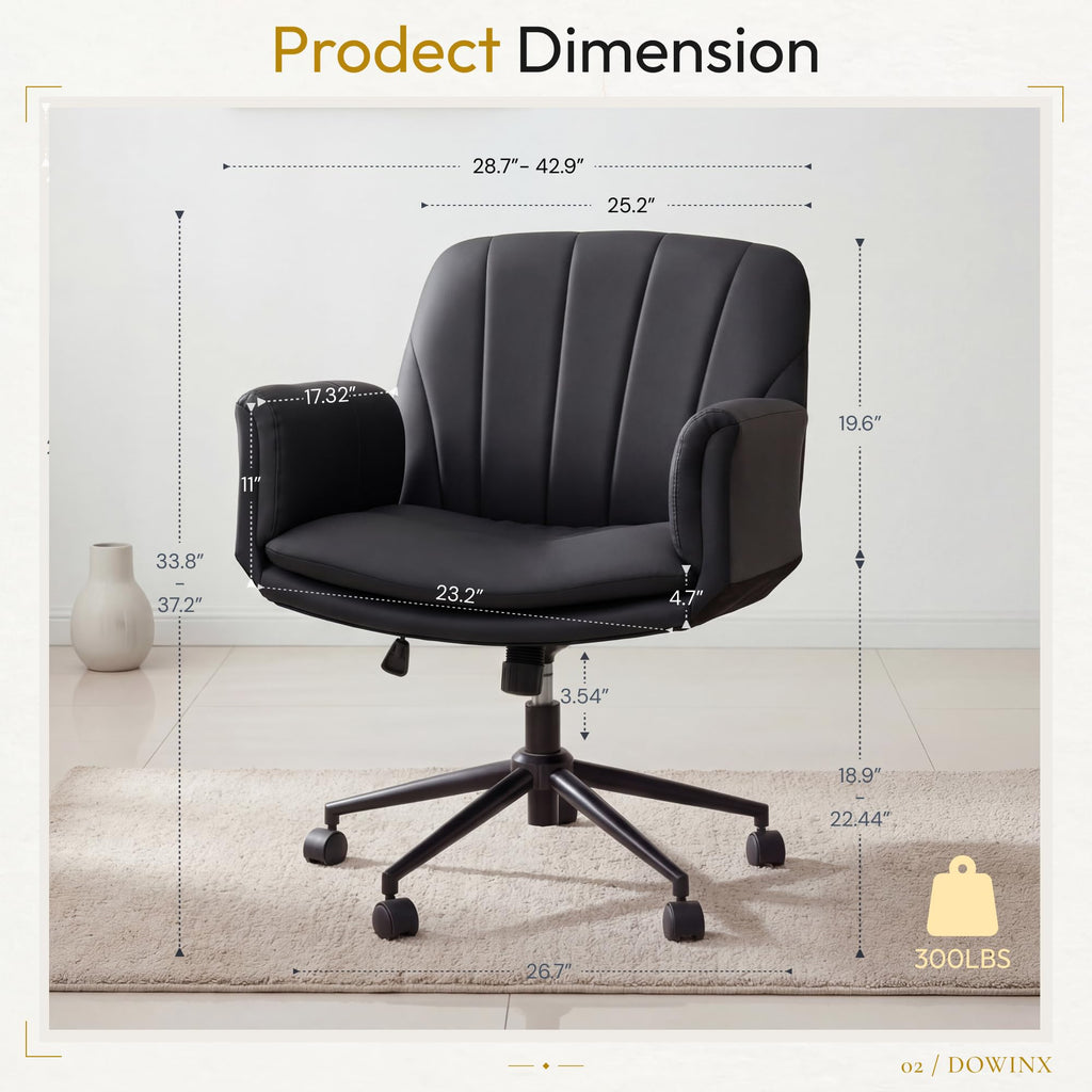 Dowinx Criss Cross Chair with Five-Level Adjustable Arms and Wheels - Comfortable Ergonomic PU Leather Swivel Vanity Chair