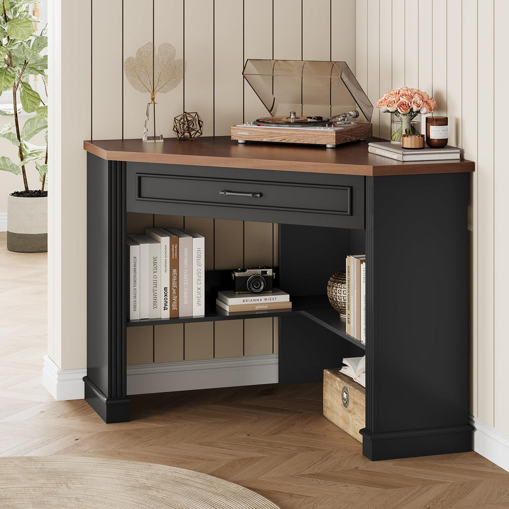 SEDETA Corner Desk for Small Space, Corner Computer Desk, Small Computer Desk with Drawers and Storage Shelves for Home Office, Living Room, Bedroom