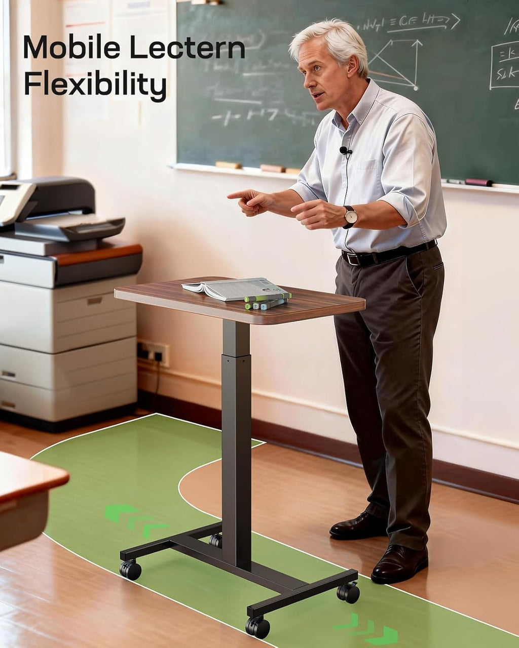 Marsail Mobile Standing Desk, Wider Height Adjustable, Rolling Sit Stand Desk with 4 Lockable Wheels, Home Office and Classroom