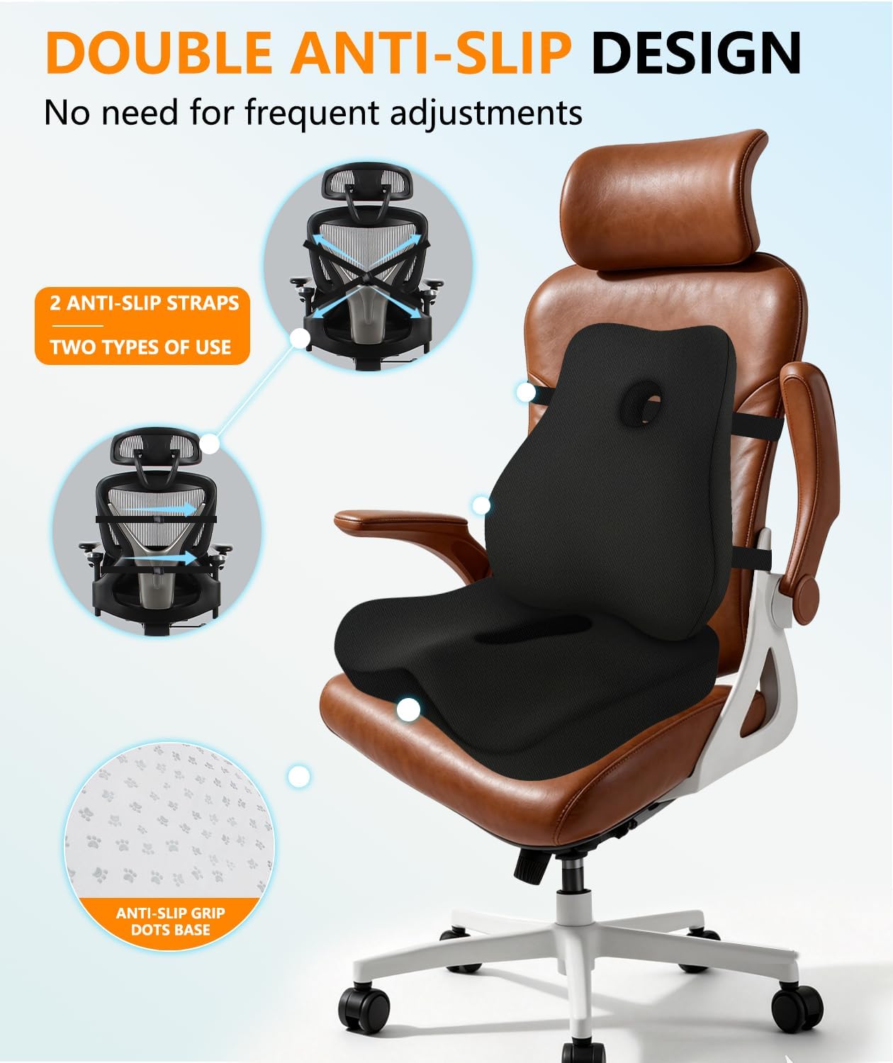 JIPORIER Memory Foam Seat Cushion ＆ Lumbar Pillow