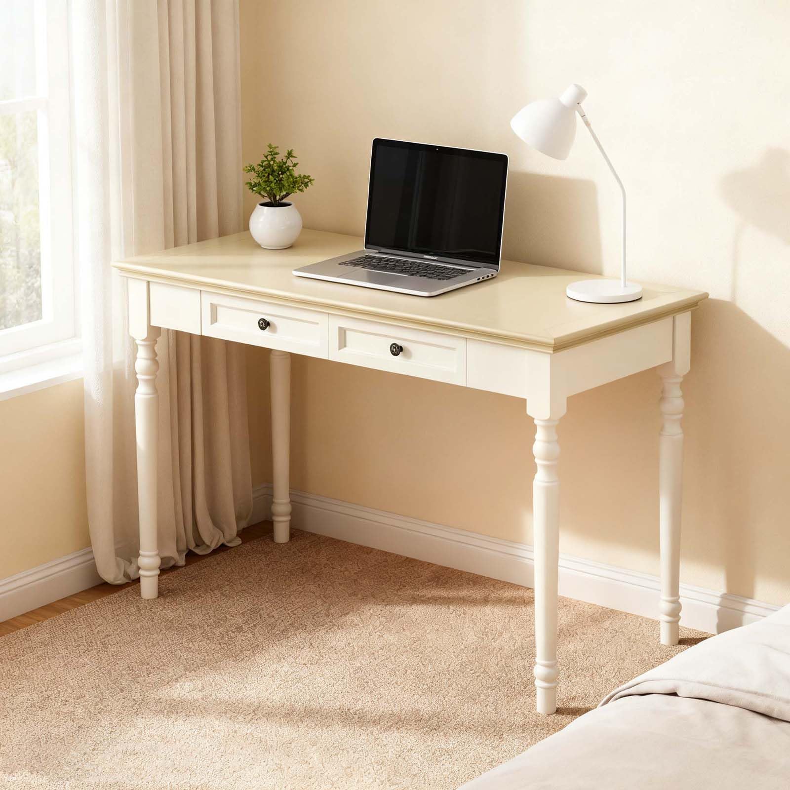 Conabaen 47" Solid Wood Writing Desk with Drawers