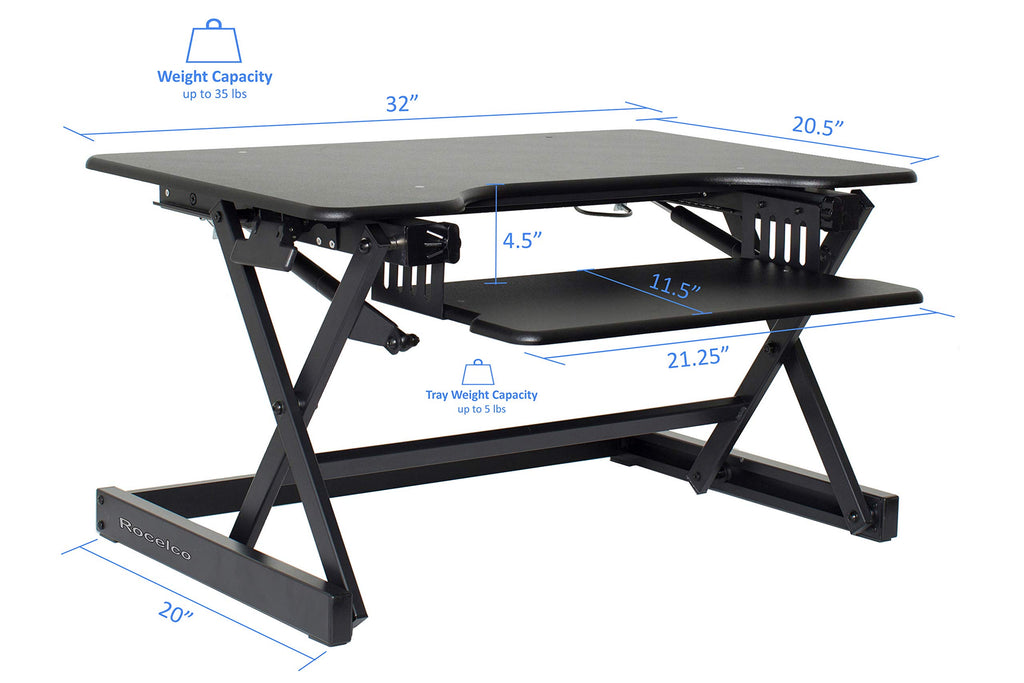 Rocelco 32" Height Adjustable Standing Desk Converter