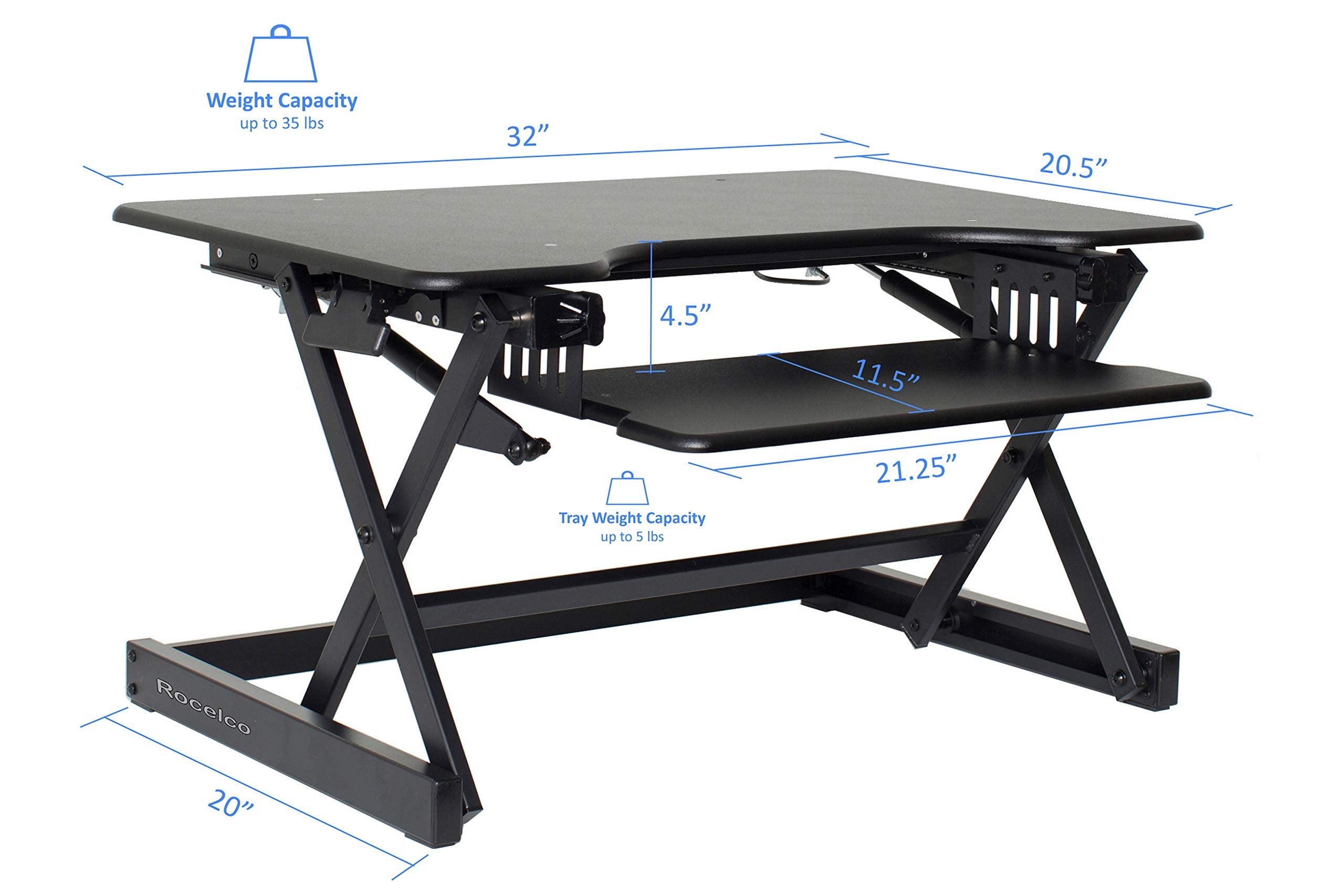 Rocelco 32" Height Adjustable Standing Desk Converter