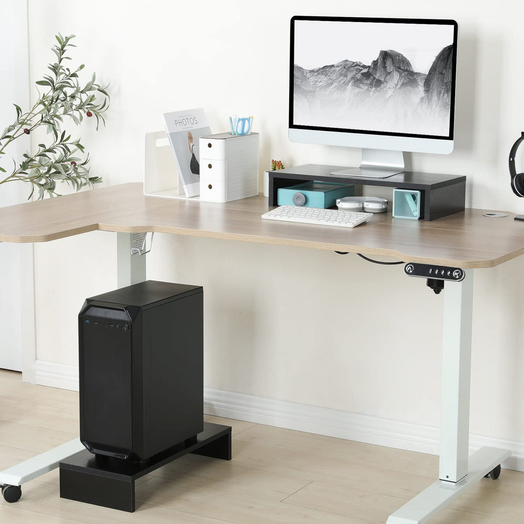 TEAMIX 20 inch Monitor Stand Riser, Wood Desktop Stand for PC/TV/Laptop/Printer, White Monitor Riser with Storage, Computer Stand with Keyboard Organizer