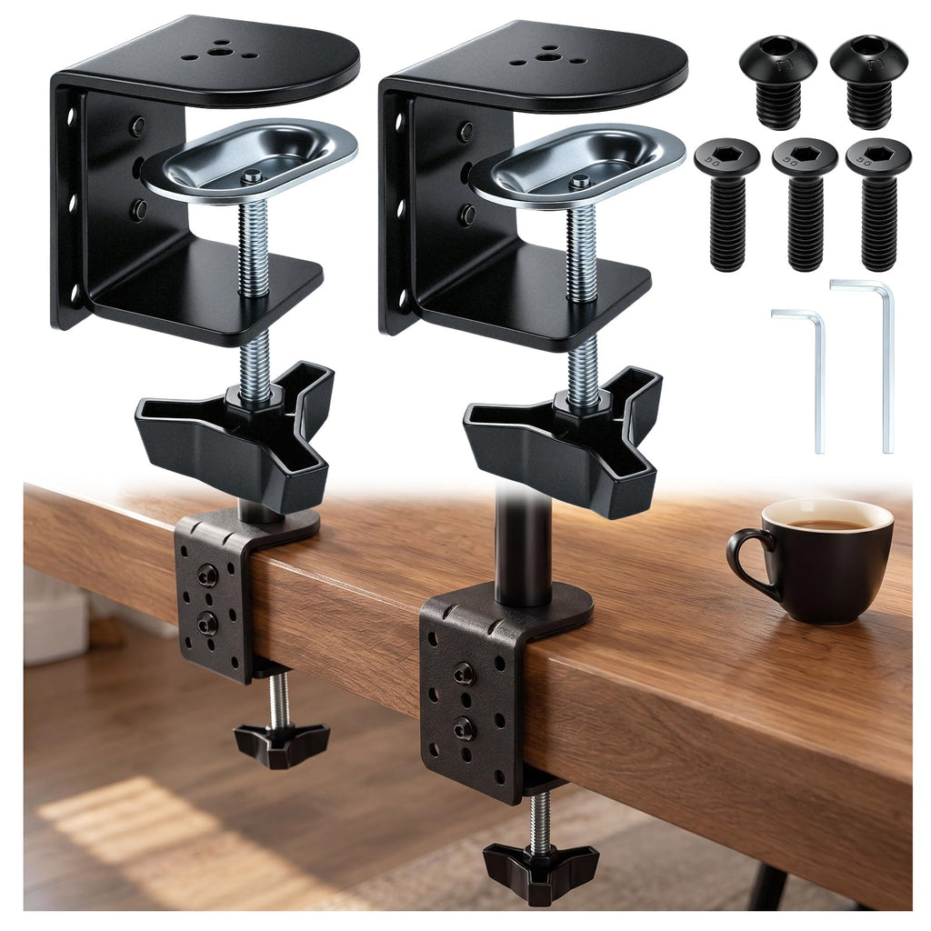 Yalikop 2 Pack Heavy Duty Desk Clamp for Monitor Mount Universal Desk Grommet Mount Adapter Black Steel Replacement C Clamp Fits 0.4-4 Inch Thick, Compatible with Monitor Arm, Microphone Boom Arm