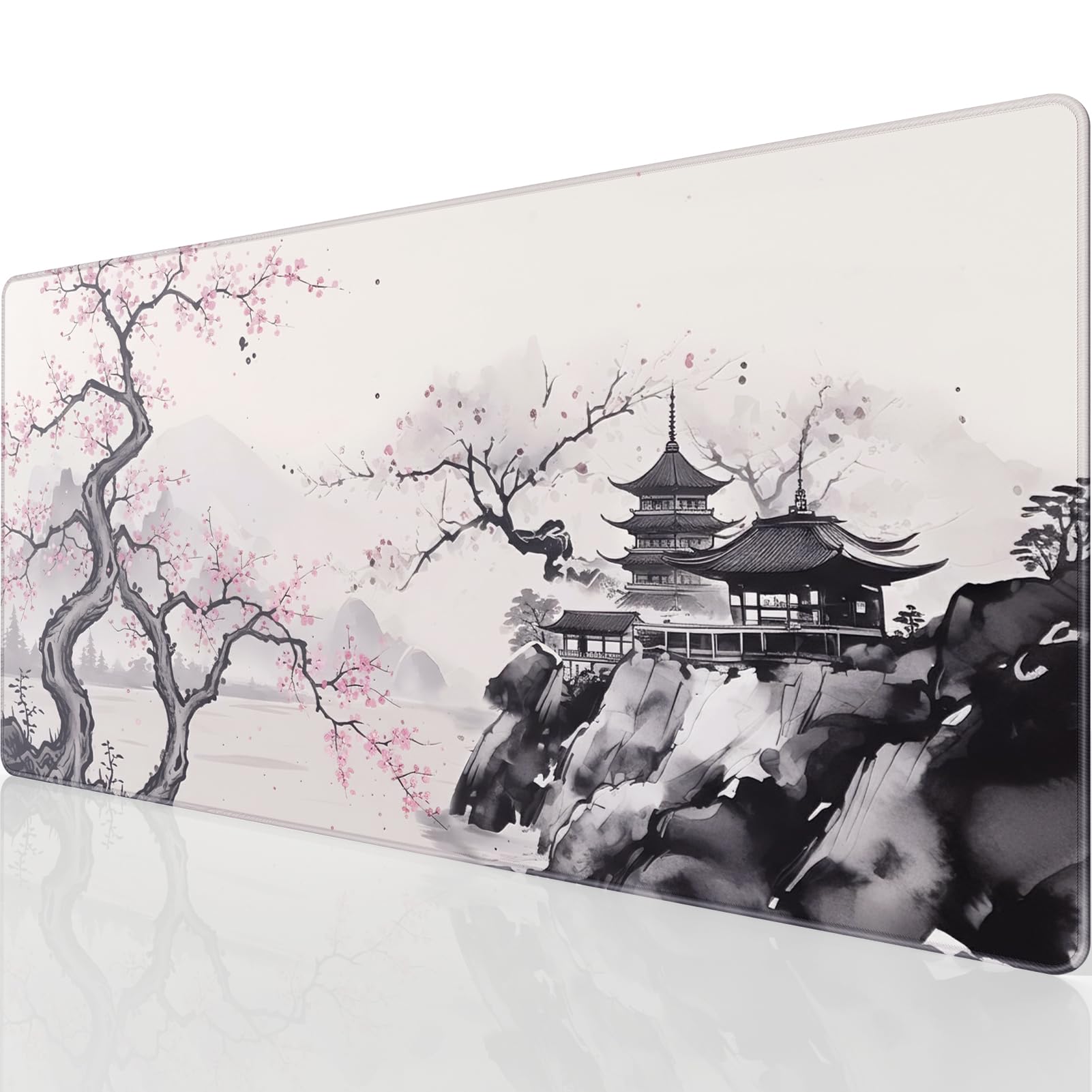 KTRIO Large Gaming Mouse Pad with Superior Micro-Weave Cloth, Extended Desk Mousepad with Stitched Edges, Non-Slip Base, Water Resist Keyboard Pad for Gamer, Office & Home